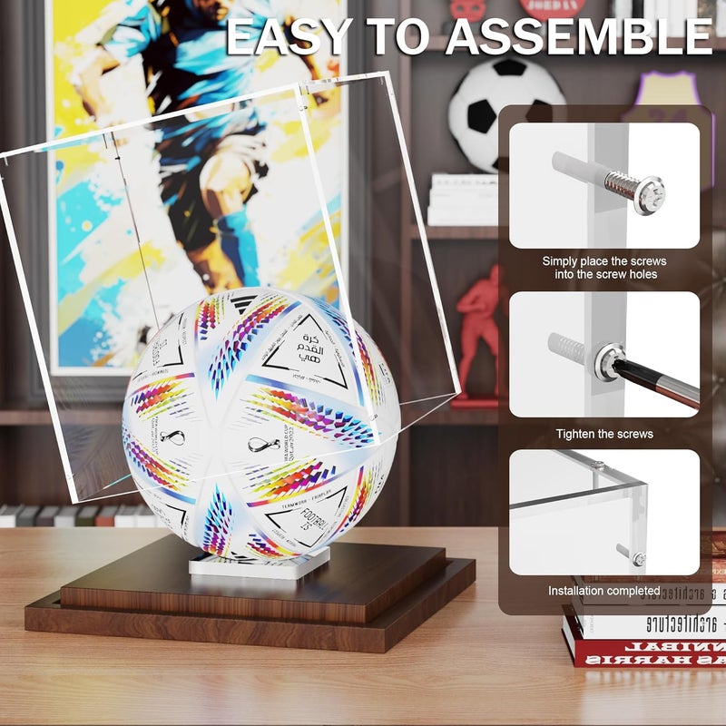 VGMiu Soccer Ball Display Case with Wood Base, Clear Acrylic Display Case Soccer Box with Removable Built-in Ball Holder for Autographed Balls, Sports Collectibles, Memorabilia Displays - Image 3